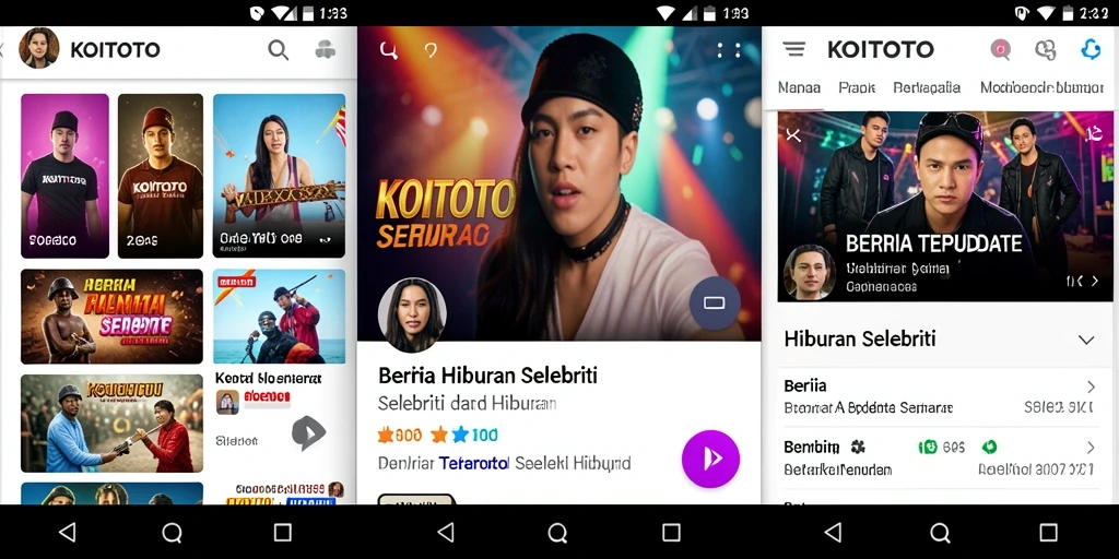 Antarmuka aplikasi KOITOTO menampilkan berita selebriti dan hiburan terkini.