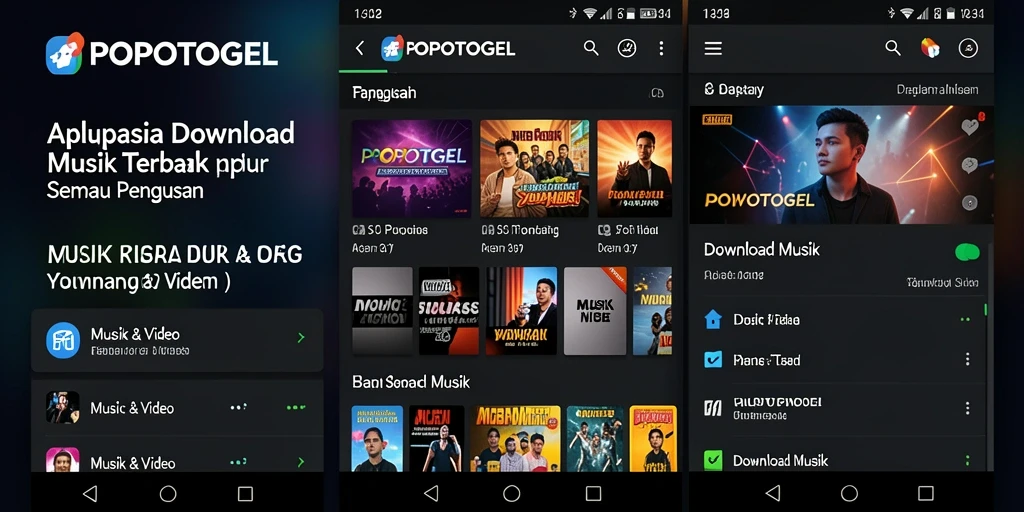 Antarmuka aplikasi POPOTOGEL untuk download musik yang mudah digunakan.