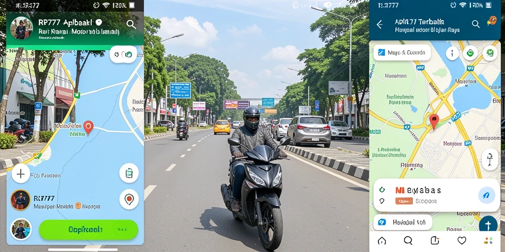 Antarmuka aplikasi RR777 menunjukkan peta dan navigasi motor dengan jelas.
