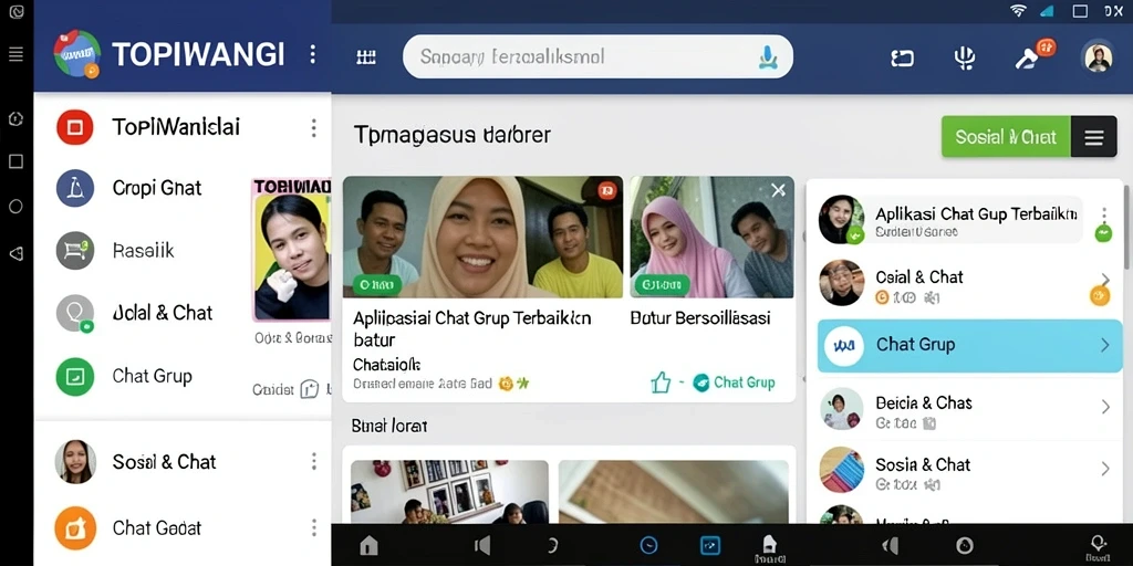 Tampilan antarmuka utama TOPIWANGI dengan fitur Chat Grup.
