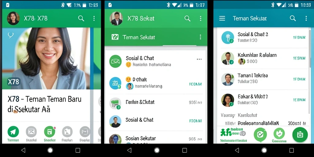 Screenshot antarmuka X78 menunjukkan fitur pencarian teman baru dengan mudah.